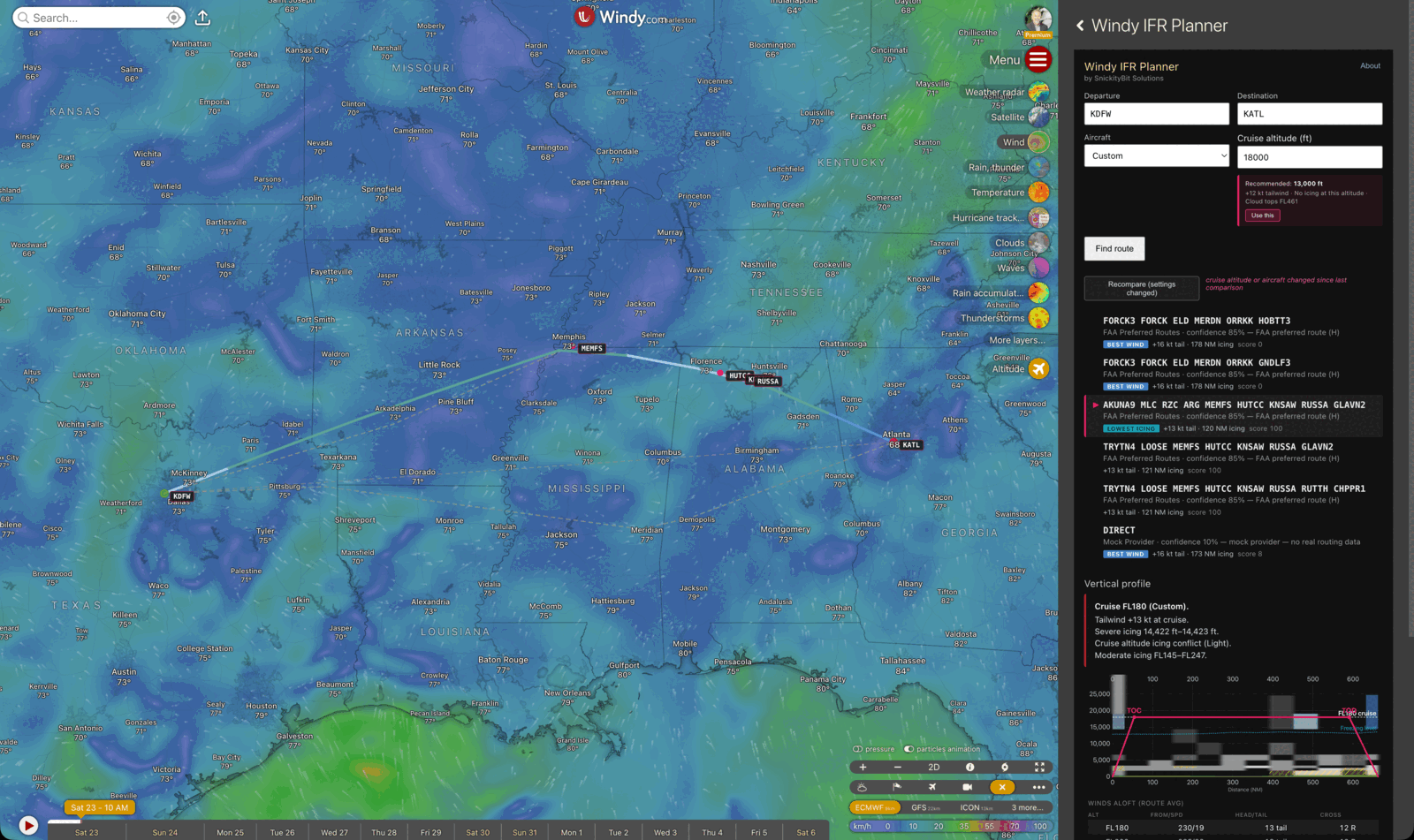 Windy IFR Planner app screenshot